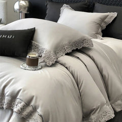 1000TC Lyocell Cotton Brushed Autumn Winter Luxury Lace Wide Edge Bedding Set