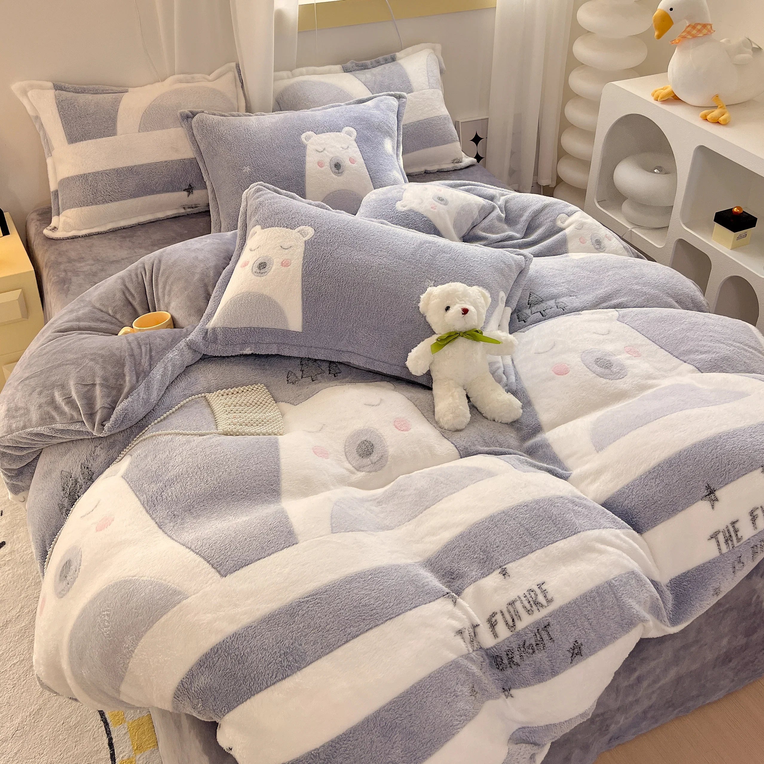 Winter Thicken Warm Short Plush Duvet Cover King Double Queen Size Double-side Coral Fleece Quilt Cover Not Including Pillowcase