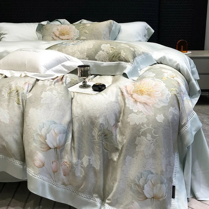 800TC Lyocell Eucalyptus Fiber Soft Silky Cooling Flowers Prints Bedding Set