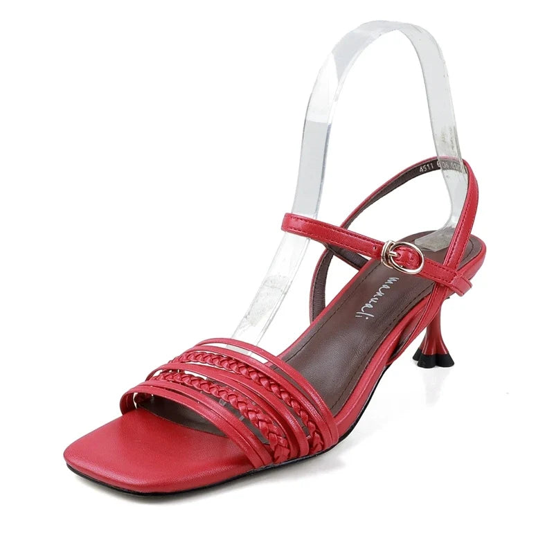 leather French woven loose grip high Heels