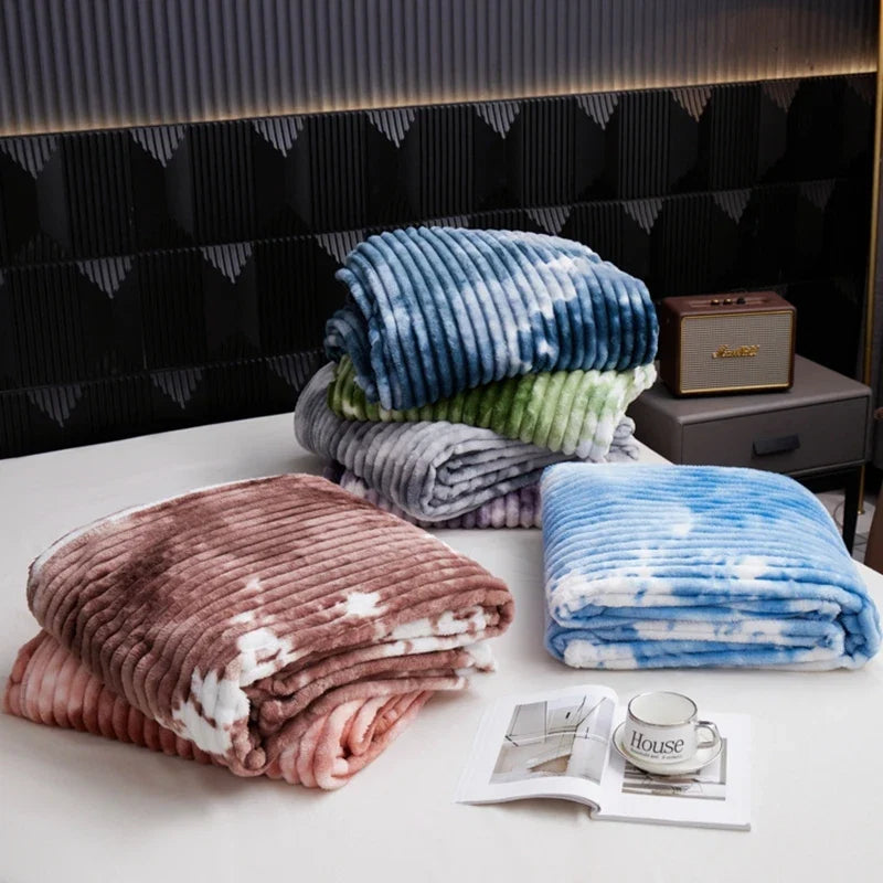 Flannel Fleece Blanket for Beds Tie Dyeing Warm Manta Single/Queen/King Thow Blanket Thick Warm Plaids Sofa Blanket