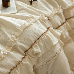 Vintage French Lace Ruffles Bow Bedding Set