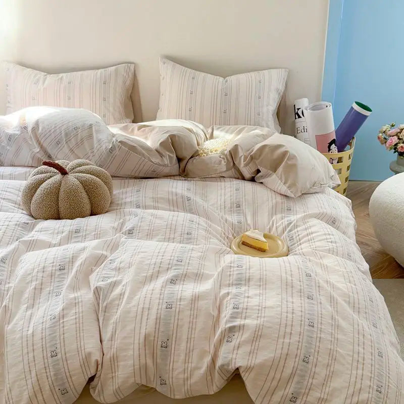 Cute Cat Duvet Cover Set with Zipper Flat Bed Sheet Pillowcases No Filler Twin Queen Size Girls Boys Gift Cartoon Bedding Set