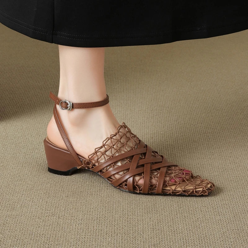Leather Cowhide Elastic Band with Hollow Mesh Breathable Toe Cover
