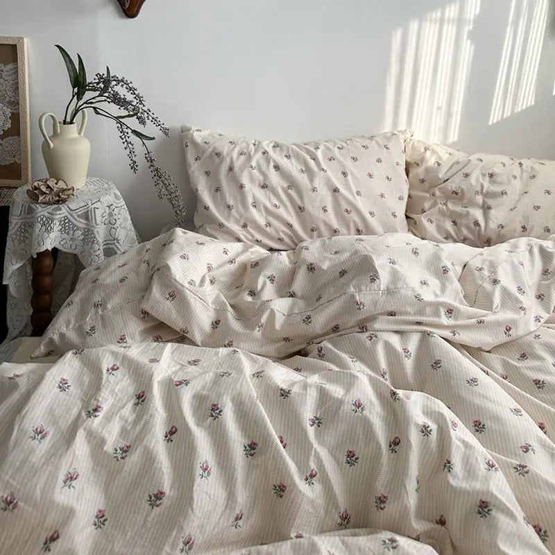 Red Cherry Duvet Cover Set No Filler Ins Style Korean Full Queen Size Girls Boys Flat Sheet Pillowcase Bedspread Set