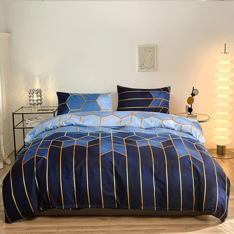 Printed Quilt Cover Set Quilt cover with Pillowcases 3PCS sets plaid Comforter cover queen king twin size for double single bed