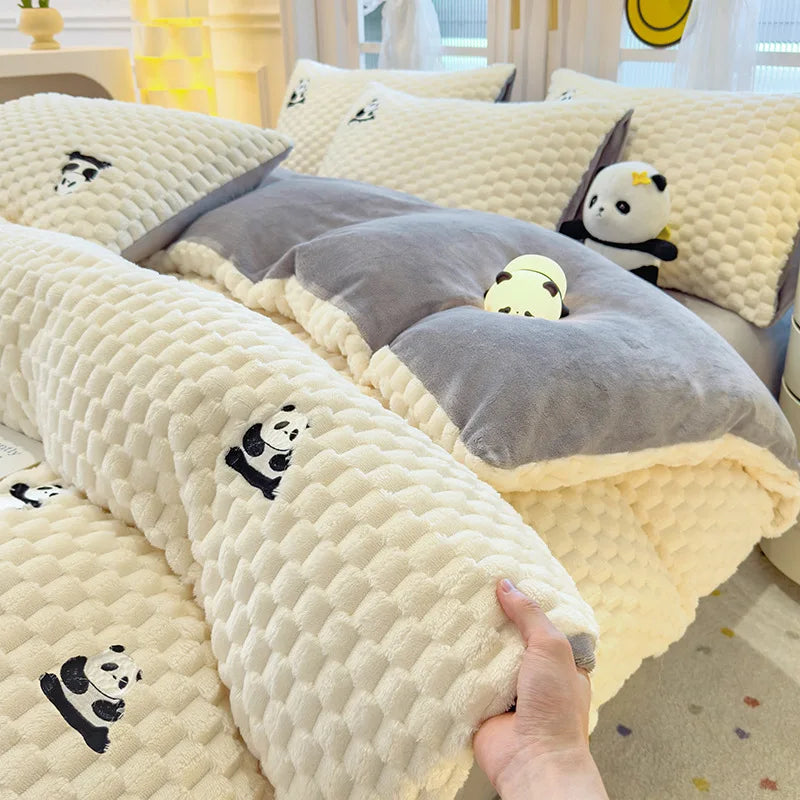 Winter Thicken Warm Duvet Cover Set Queen Bed Linens Set Milk Velvet Quilt Cover Bed Sheet Pillowcase 3/4pcs Luxury Bedding Set