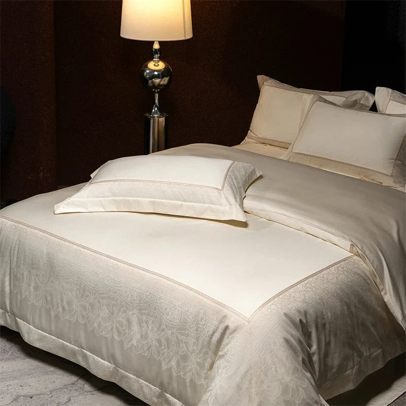 Satin Jacquard 1000TC Egyptian Cotton Luxury Champagne Bedding Set
