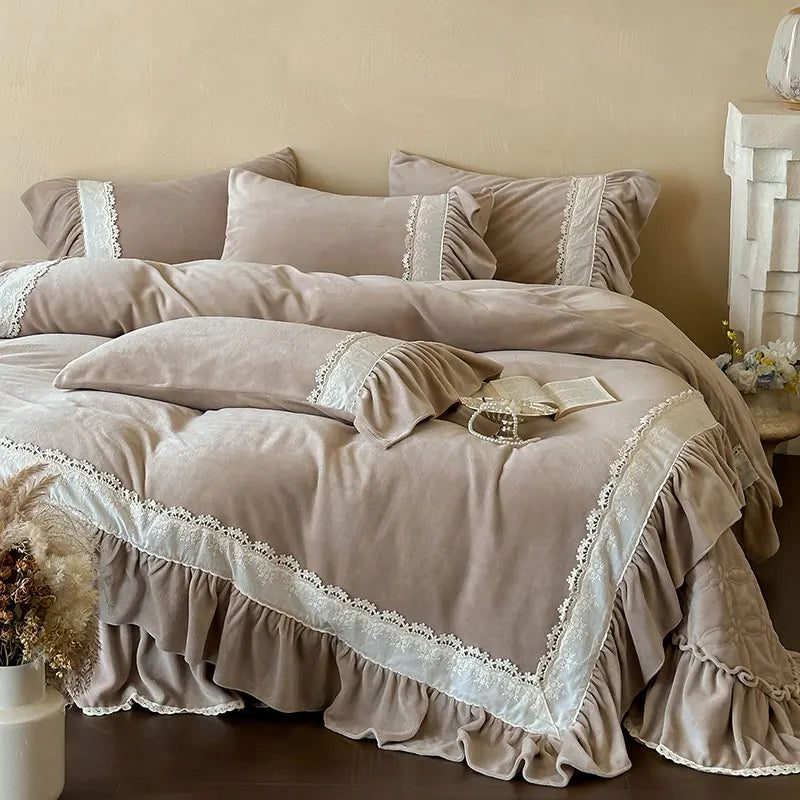 French Lace Ruffles Princess Bedding Set