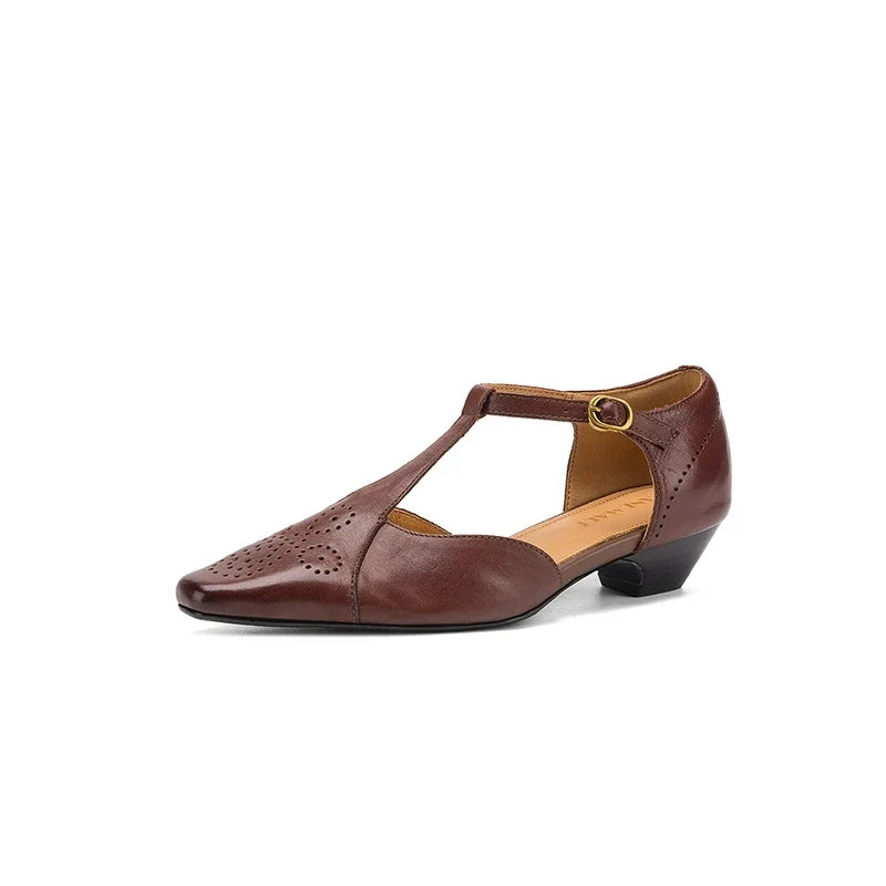 cowhide elastic carved hole toe cap high-end temperament Mueller Shoes