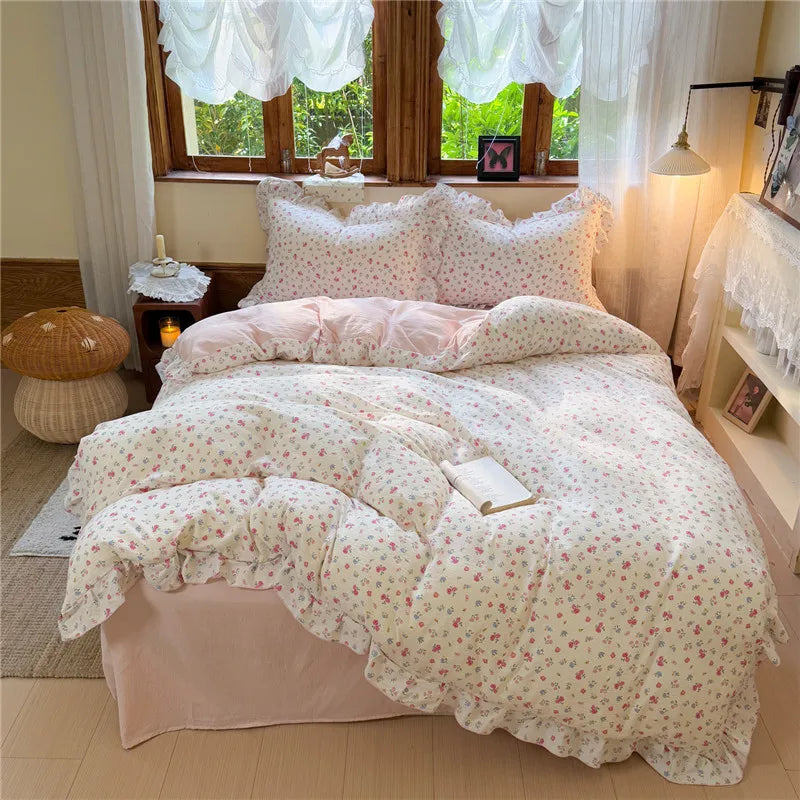 3/4Pcs Korean Princess Style Floral Printing Bedding Set