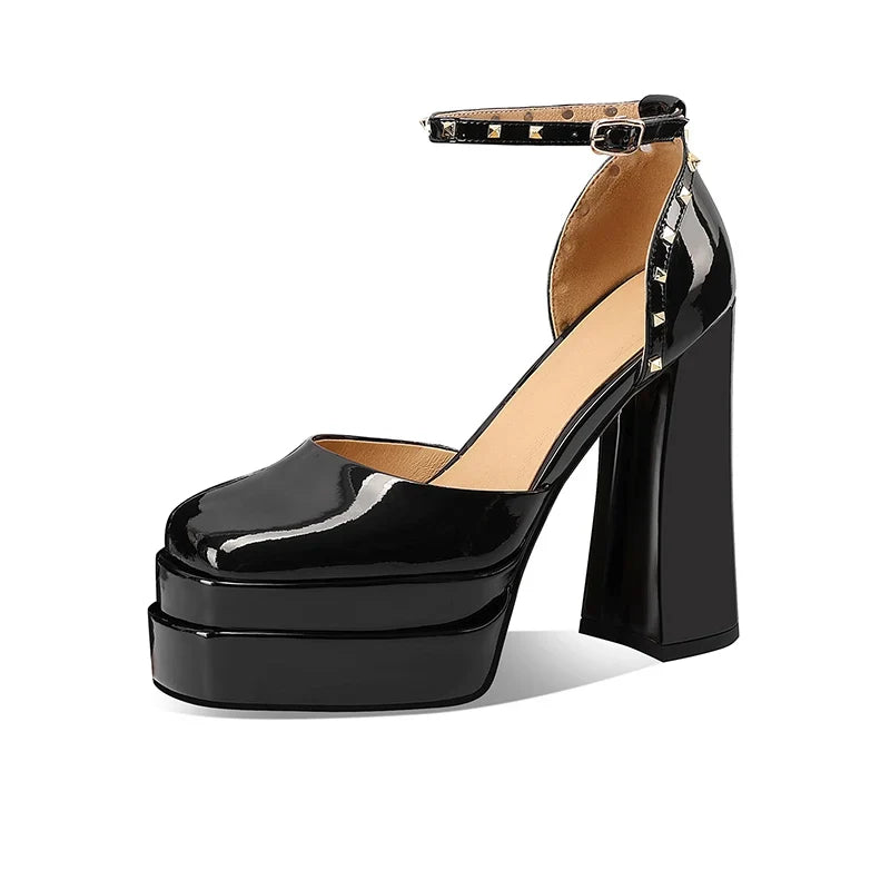 Patent Leather Hollow Platform Sandals