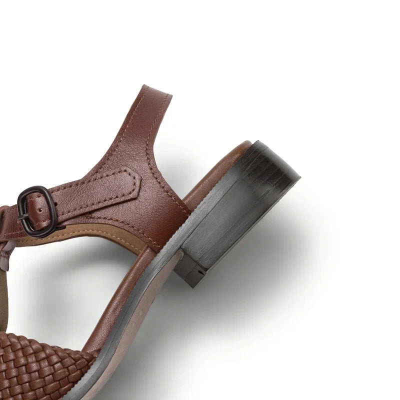 leather woven cowhide round toe