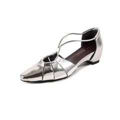 leather square toe high-heeled hollow breathable elastic band with toe cover Shoes
