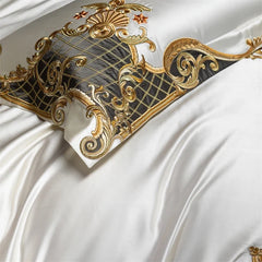4/6/7Pcs European Luxury Gold Embroidery Satin 1000TC Egyptian Cotton Bedding Set