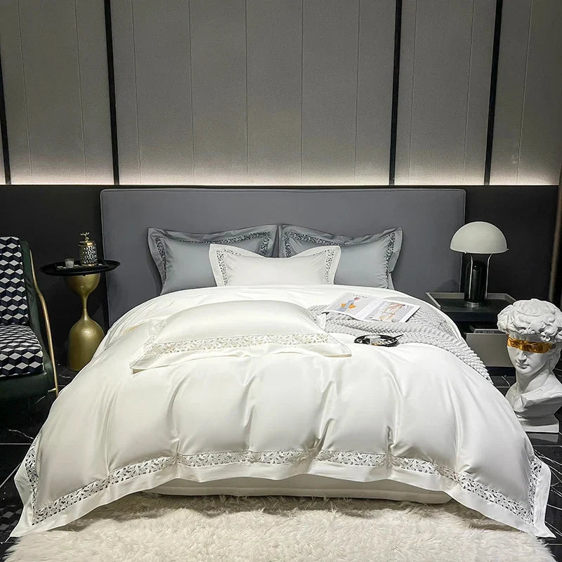 Premium 1200TC Egyptian Cotton Hollow Wide Edge Luxury Bedding Set