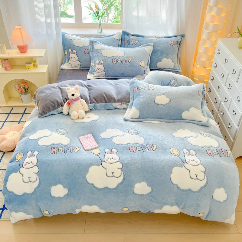 Cute Cartoon Velvet Bedding Set