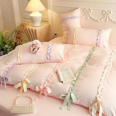 3/4Pcs Pink Ins-Style Princess Colorful Bow Bedding Set