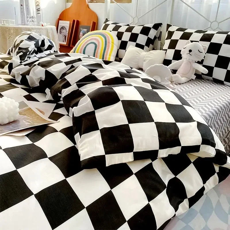 Ins Nordic Duvet Cover Set 2024 Summer Twin Queen Size Kids Adult Flat Sheet Pillowcase No Filler Fashion Bed Linens