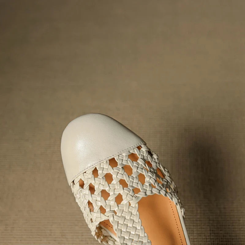 sheepskin woven hollow breathable retro high Heels