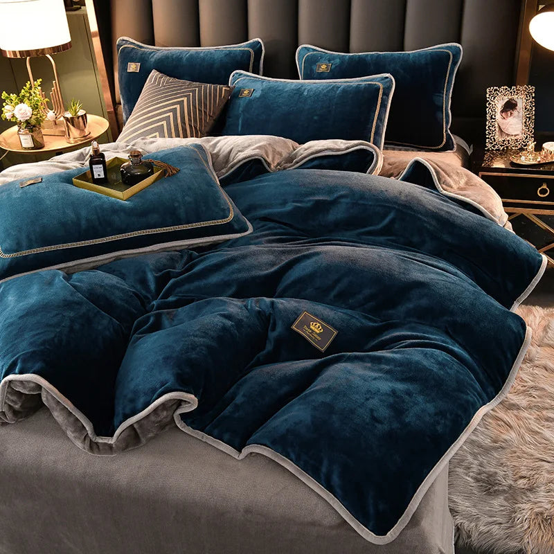 Winter Thicken Warm Velvet Duvet Cover Set Flannel Bedding Set