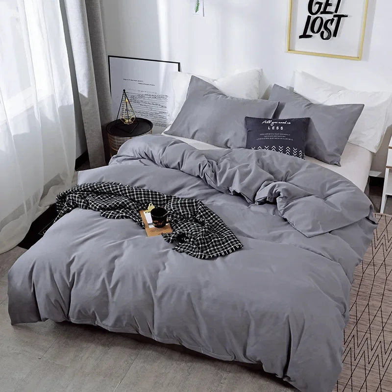 Nordic Solid Color Brushed Duvet Cover 220x240 Single Double Bed Microfiber Bedding Set