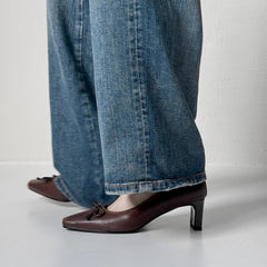 sheepskin square toe pull-on Chunky Heels