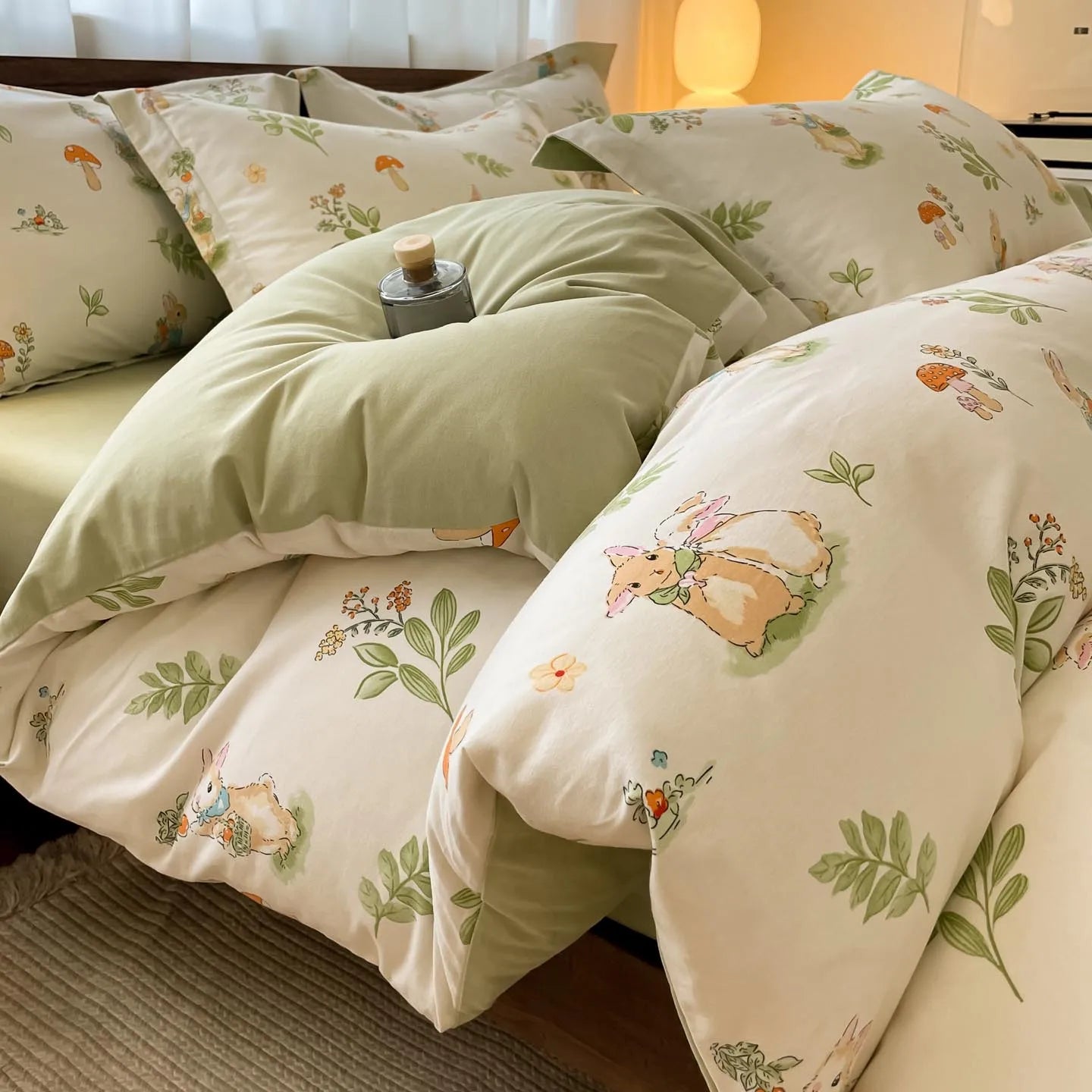 Thickened 4Pcs Bed Set Pure Cotton Long Staple Cotton Soft Bed Sheet Fitted Sheet Duvet Cover