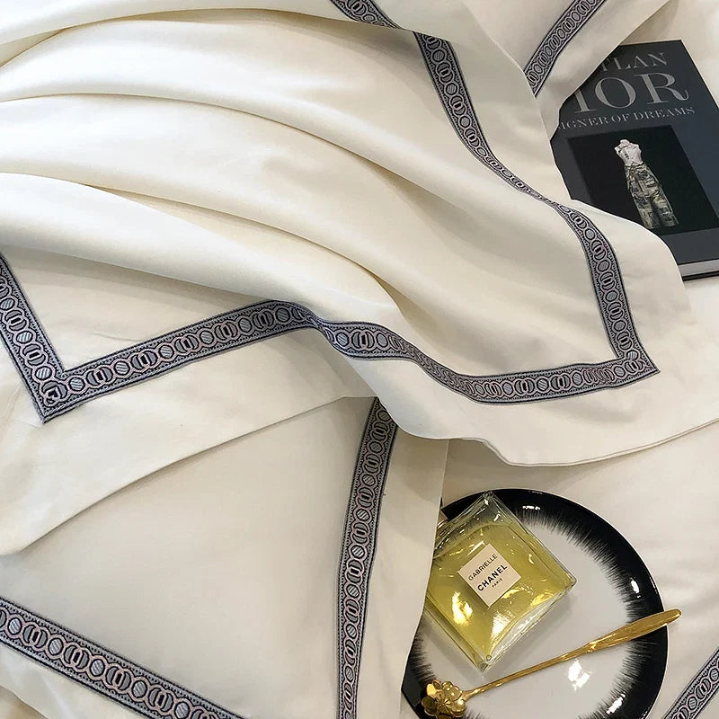 100% Cotton Thickened Brushed Fabric Simple Embroidery Bedding Set
