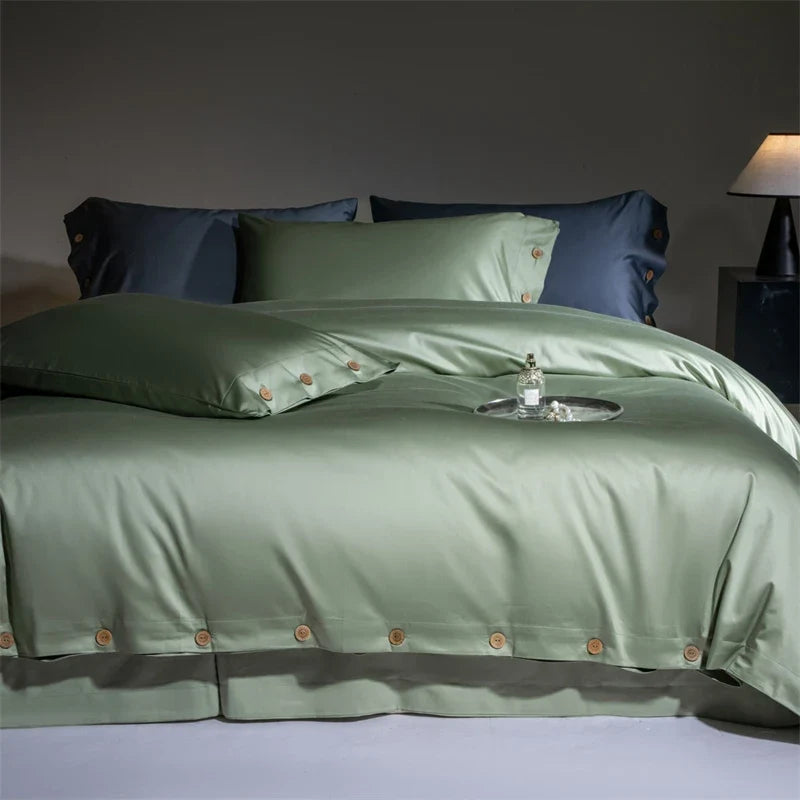 800TC Lyocell Cotton Bedding Set, Luxury Silky Soft Duvet Cover with Button Closure, Flat/Fitted Bed Sheet Pillowcases 4Pcs