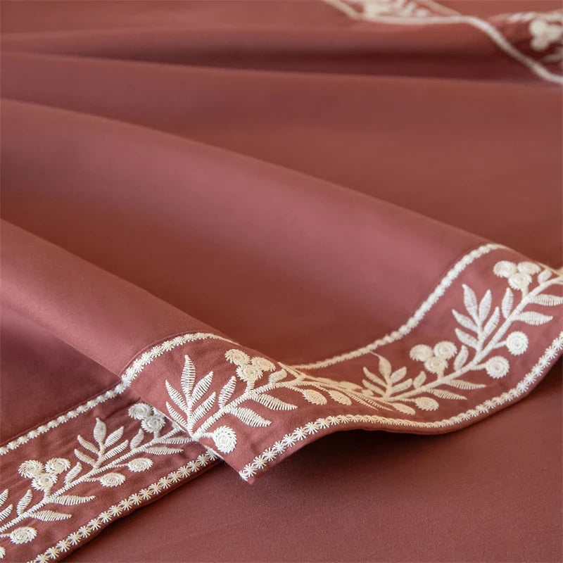 100% Cotton Brushed Luxury Embroidery Wide Edge Bedding Set
