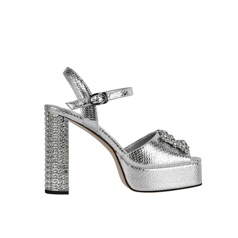 Diamond Accessories Thick Sole Waterproof Platform High Heel