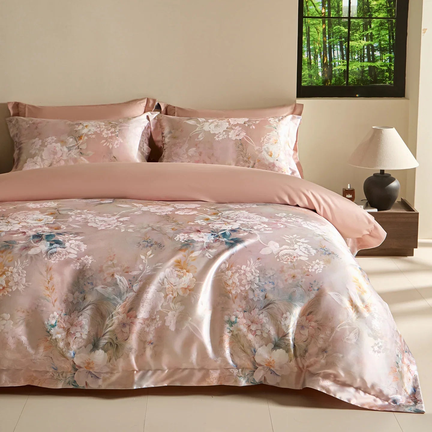 American Vintage Flowers Jacquard Brocade Silky Cotton Luxury Bedding Set