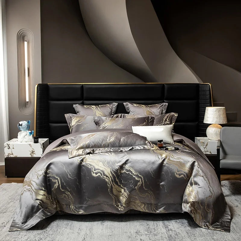 Black Gold Jacquard Egyptian Cotton Bedding Set