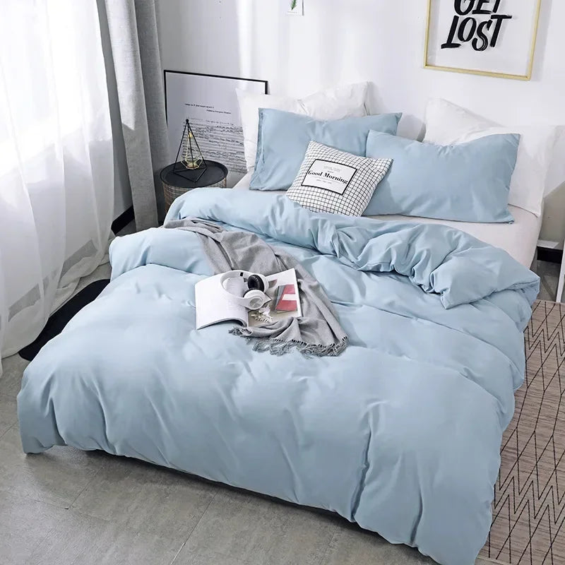 Nordic Solid Color Brushed Duvet Cover 220x240 Single Double Bed Microfiber Bedding Set