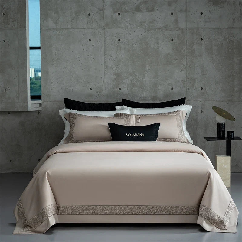1000TC Lyocell Cotton Brushed Embroidery Wide Edge Luxury Bedding Set