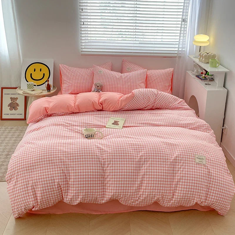 Japanese Style Blue Check Bedding Set
