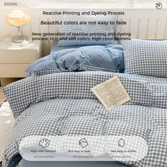 3/4 Pcs Blue Checkered Bedding Set