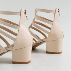 Cowhide Bag with Back Zipper High Heel