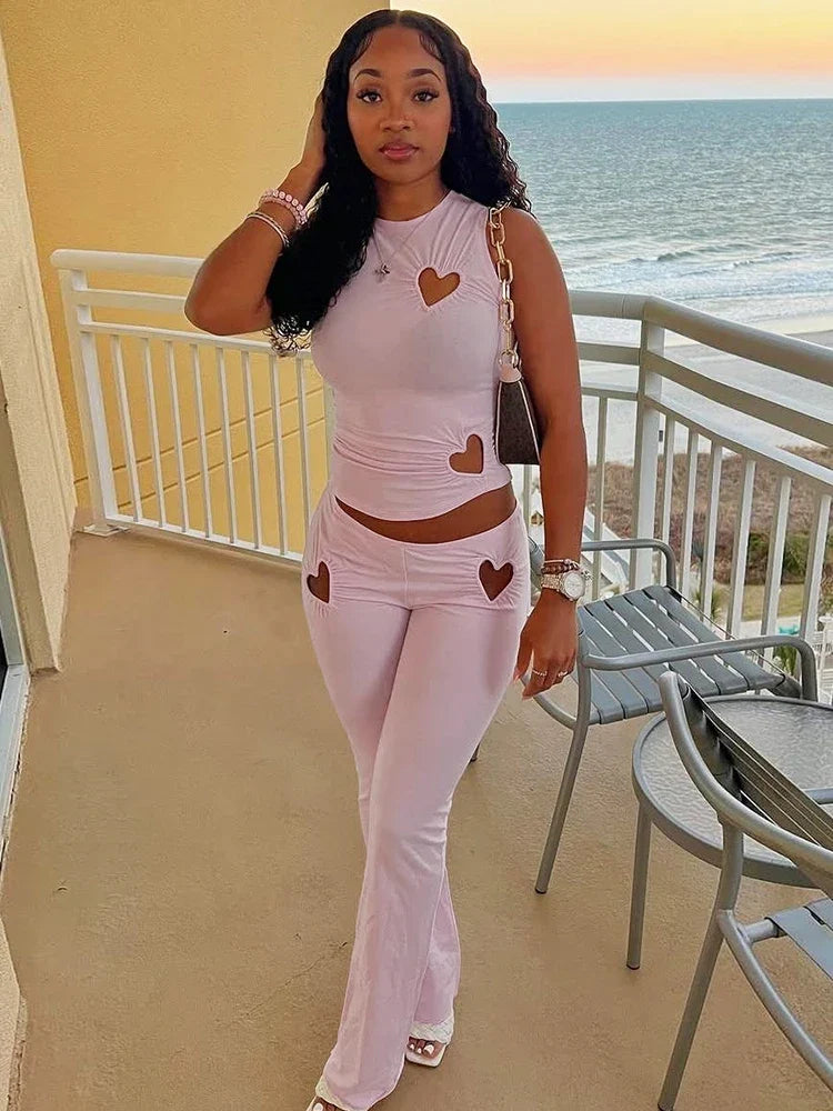Janessa Heart Hollow Out Pants Set