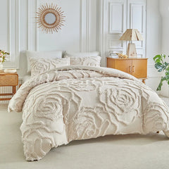 3D Rose Floral Tufted Duvet Cover Set High Quality Microfiber Comforter Cover Soft King Queen Size Quilt Cover and Pillowcases