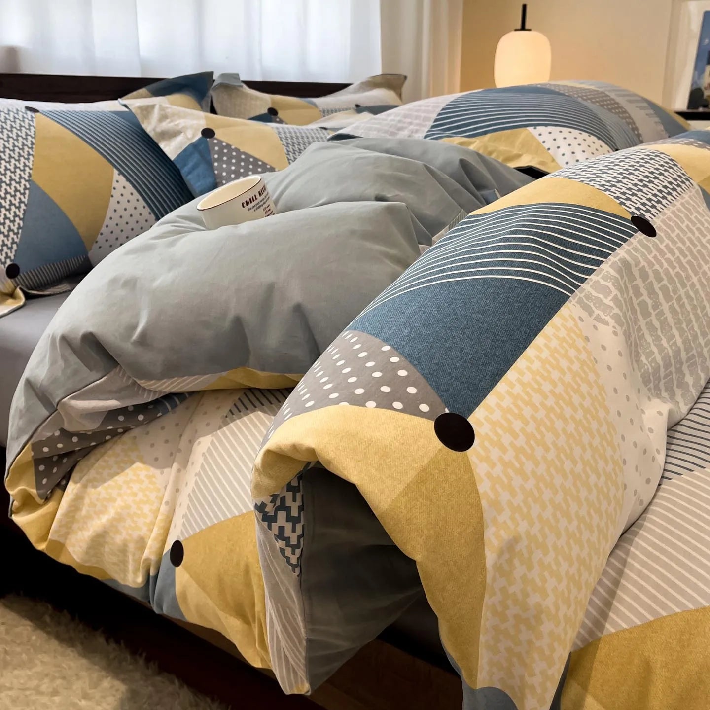 Thickened 4Pcs Bed Set Pure Cotton Long Staple Cotton Soft Bed Sheet Fitted Sheet Duvet Cover
