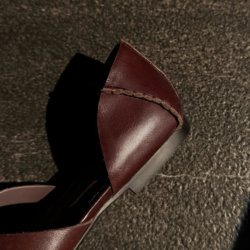 leather cowhide square toe low Heel