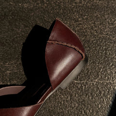 leather cowhide square toe low Heel