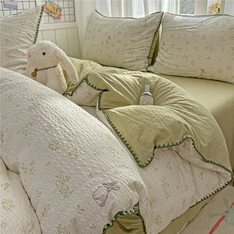 3/4Pcs Skin-friendly Soft Pleated Yarn Bedding Set