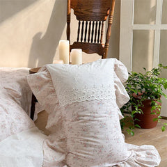 French Vintage 100% Cotton Lace Ruffles Floral Princess Bedding Set
