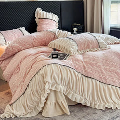 French Princess Style Velvet Duvet Cover Set Thick Coral Velvet Double-sided Plush Bedding Set
