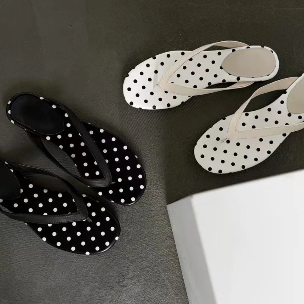 Women Clip Toe Flip Flop Black White Dress Slide Shoes