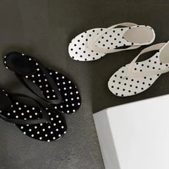 Women Clip Toe Flip Flop Black White Dress Slide Shoes