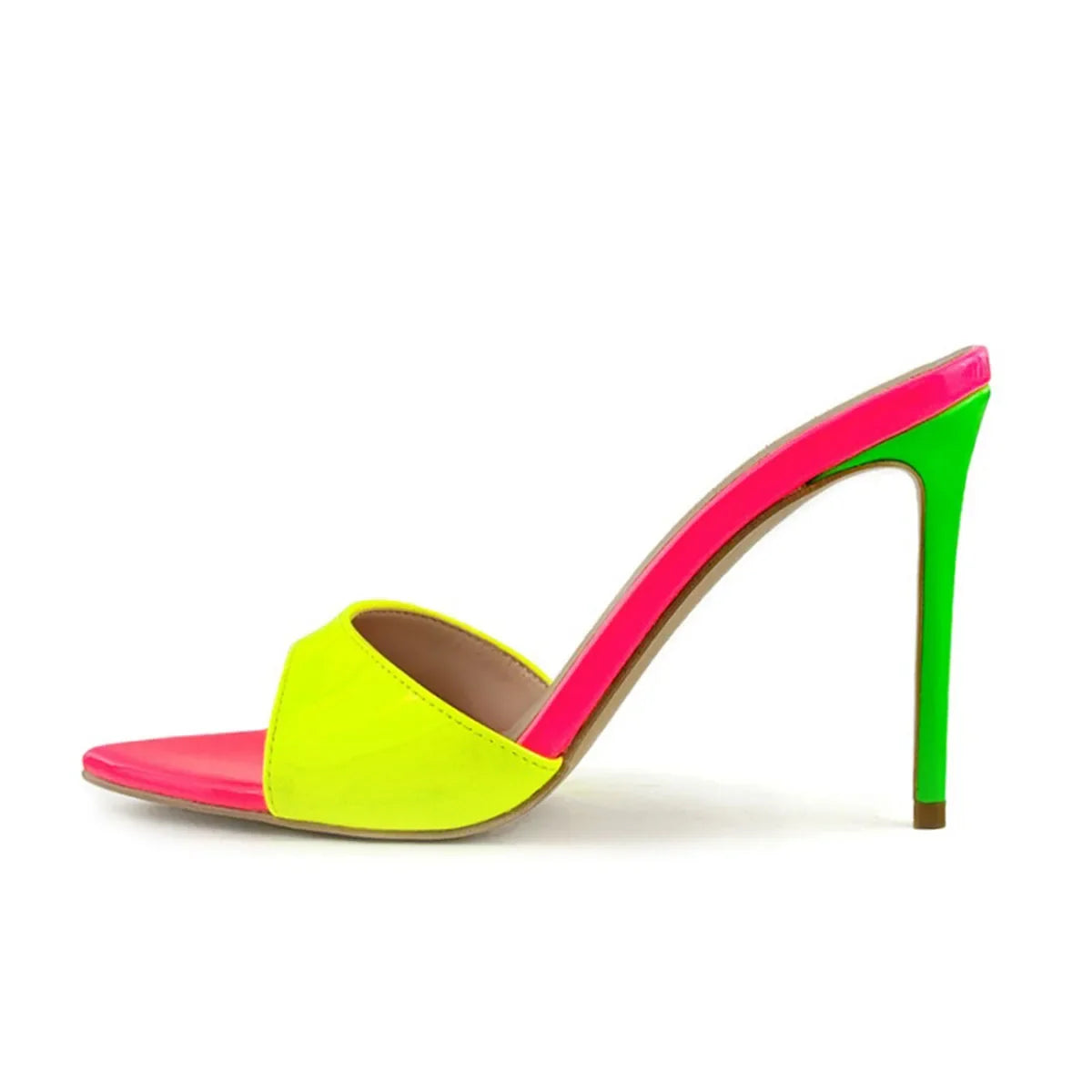 Mixed Colors Patent Leather Peep toe slipper Pointed toe Super high Heel